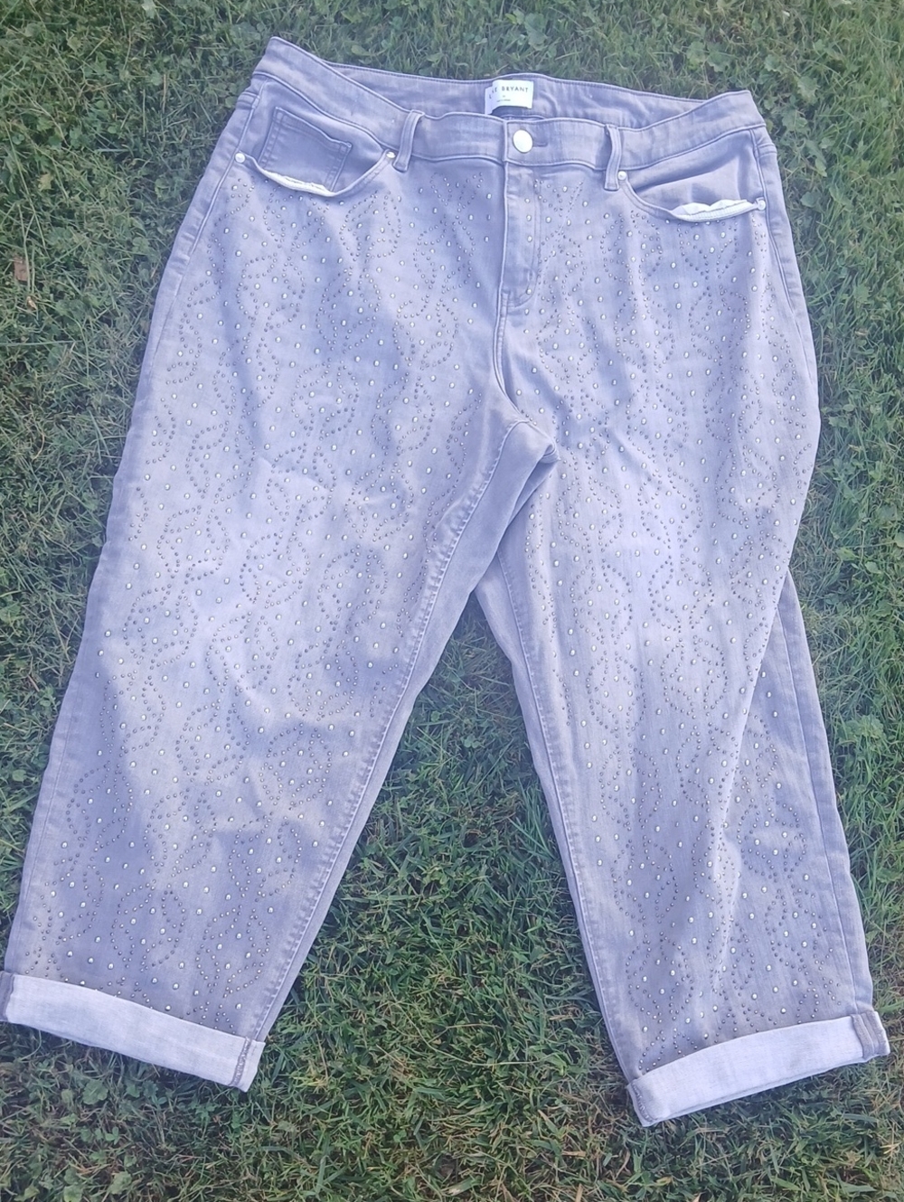 Metal Studded Embellished Lavender Women’s Jeans Gray Cuffed Size 20